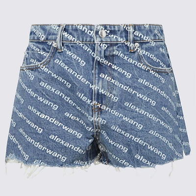 Shop Alexander Wang Deep Blue And White Cotton Bite Shorts In Deep Blue/white