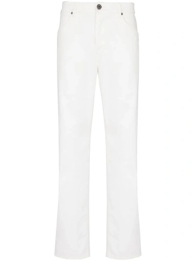 Shop Balmain Straight Jeans With Embroidery In White