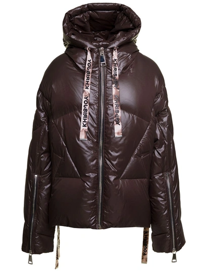 Shop Khrisjoy Brown 'puff Khris Iconic' Oversized Down Jacket With Hood In Polyester Woman