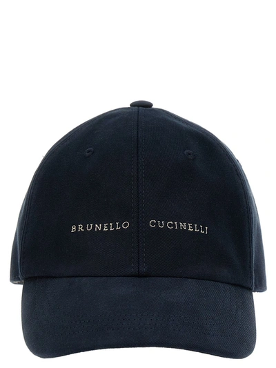 Shop Brunello Cucinelli Embroidered Logo Baseball Cap In Blue