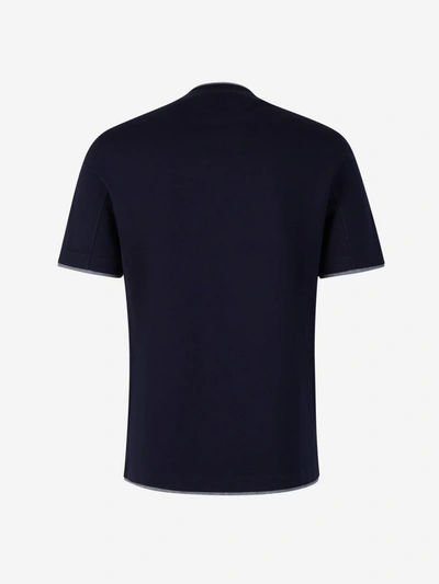 Shop Brunello Cucinelli Layered T-shirt With Embroidery In Blue