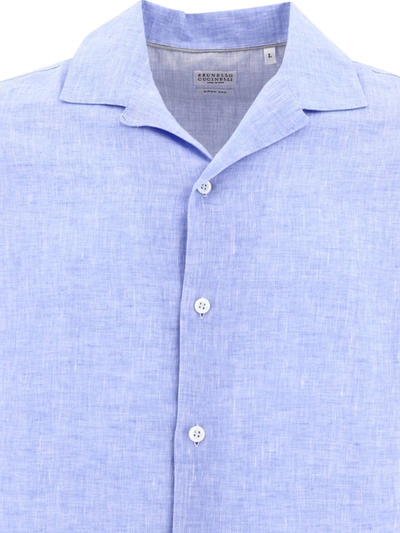 Shop Brunello Cucinelli Chambray Linen Shirt In Blue