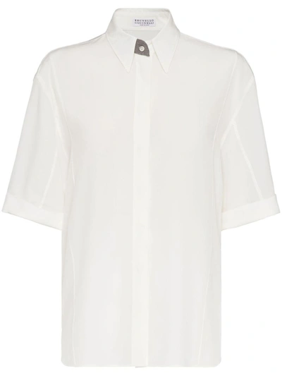 Shop Brunello Cucinelli Short-sleeve Silk Shirt In Beige