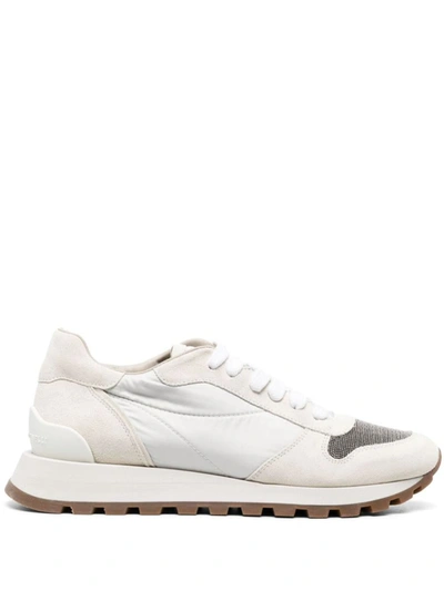 Shop Brunello Cucinelli Suede And Nylon Sneakers In White