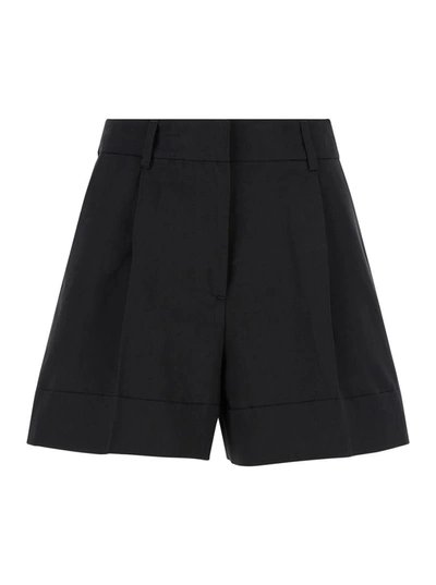 Shop Pt Torino Black High Waisted 'delia' Shorts In Cotton & Linen Blend Woman