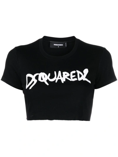 Shop Dsquared2 Logo-print Cropped T-shirt In Black
