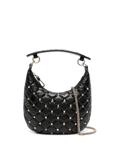 Shop Valentino Black Small Rockstud Spike Leather Top Handle Bag