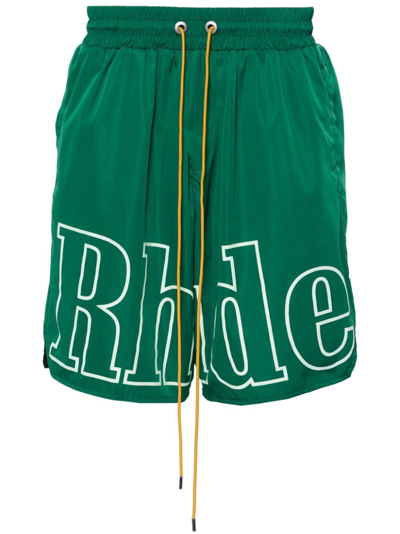 Shop Rhude Green Logo-print Track Shorts