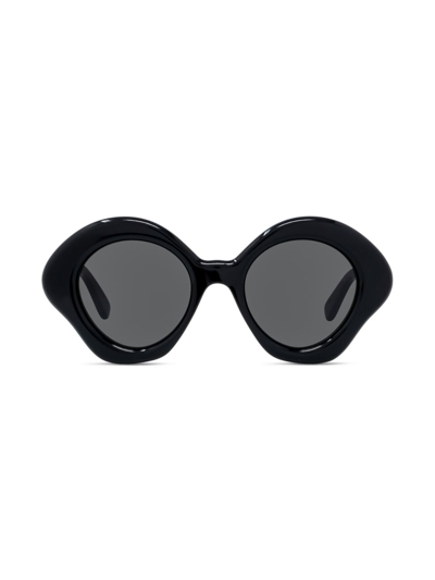 Shop Loewe Women's Curvy Geometric Sunglasses In Shiny Black Smoke