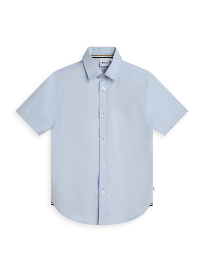 Shop Hugo Boss Little Boy's & Boy's Short-sleeve Oxford Shirt In Pale Blue