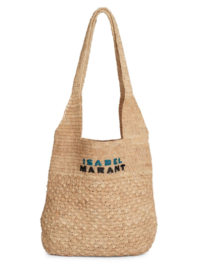 Shop Isabel Marant Women's Medium Praia Embroidered Raffia Tote In Natural