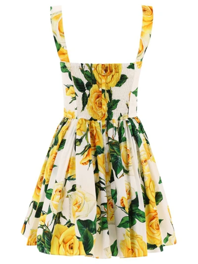 Shop Dolce & Gabbana Corset Dress With Rose Print In Yellow