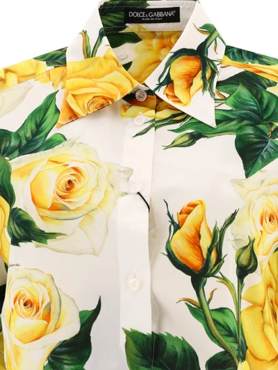 Shop Dolce & Gabbana Cropped Shirt With Rose-print In Yellow