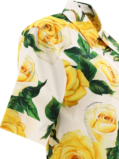 Shop Dolce & Gabbana Cropped Shirt With Rose-print In Yellow