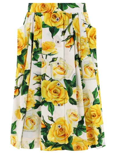 Shop Dolce & Gabbana Rose-printed Circle Skirt In Yellow
