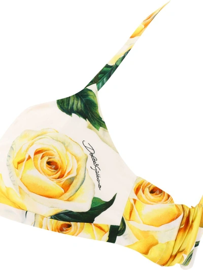 Shop Dolce & Gabbana Rose-print Bralette In Yellow