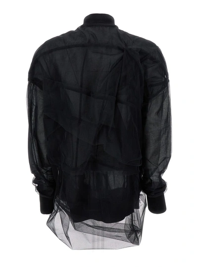 Shop Rick Owens Black Jacket With Tulle Design In Technical Fabric Woman