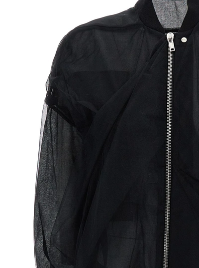 Shop Rick Owens Black Jacket With Tulle Design In Technical Fabric Woman