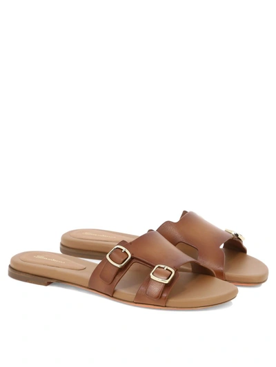 Shop Santoni "double Buckle" Sandals In Brown