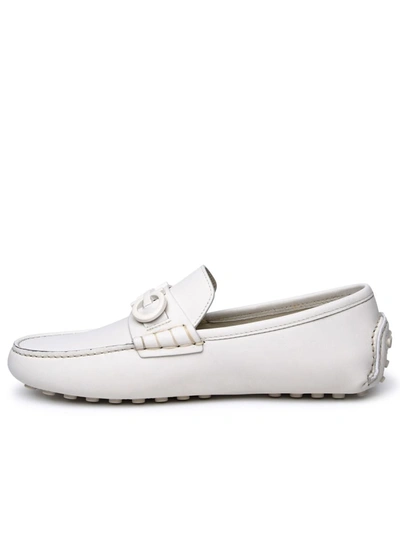 Shop Ferragamo Salvatore  White Leather Loafers In Cream