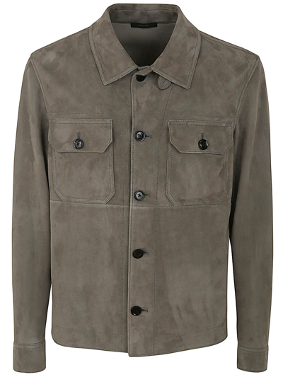 Shop Tom Ford Leather Outwear Shirt In Pale Gray