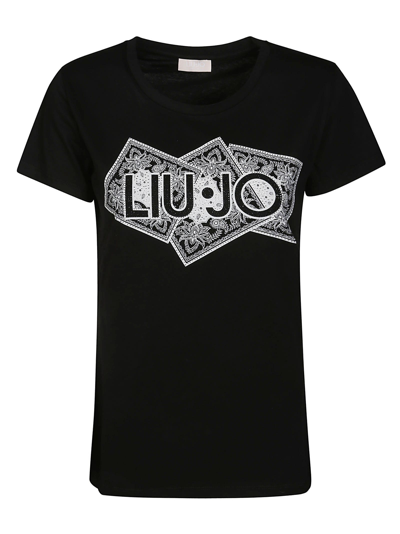 Shop Liu •jo Bandana Logo T Shirt In Black