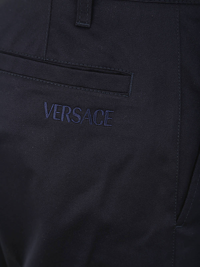 Shop Versace Informal Pant Tessuto Gabardine Cotton In Navy Blue