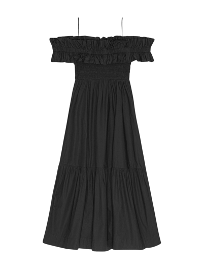 Shop Ganni Cotton Poplin Long Smock Dress In Black