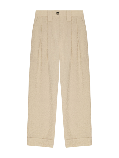Shop Ganni Textured Suiting Mid Waist Pants In Oyster Gray