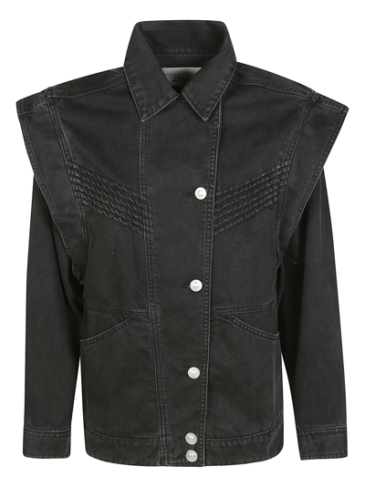 Shop Marant Etoile Harmon Denim Jacket With Removable Sleeves In Black