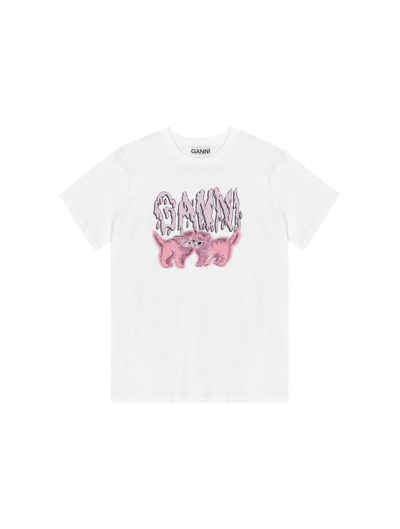 Shop Ganni Basic Jersey Cats Relaxed T-shirt In Bright White