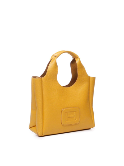Shop Hogan Medium H-bag Logo-embossed Top Handle Bag In (sole Caldo)(ambra)