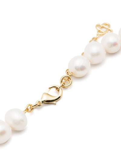 Shop Casablanca Chunky Pearl Logo Necklace In Gold Pearl