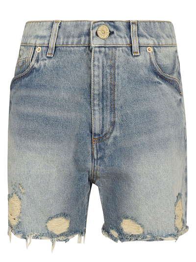 Shop Balmain Raw Edge Blue Denim Shorts In Ff Bleu Jean