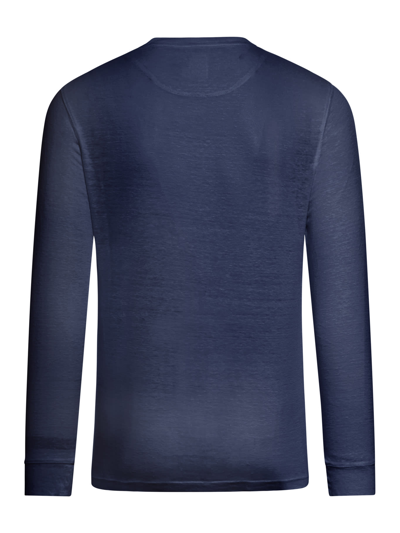Shop 120% Lino Long Sleeve Men Tshirt In F Navy Blue