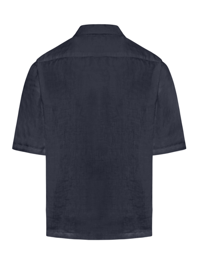 Shop 120% Lino Short Sleeve Men Shirt In Navy Blue