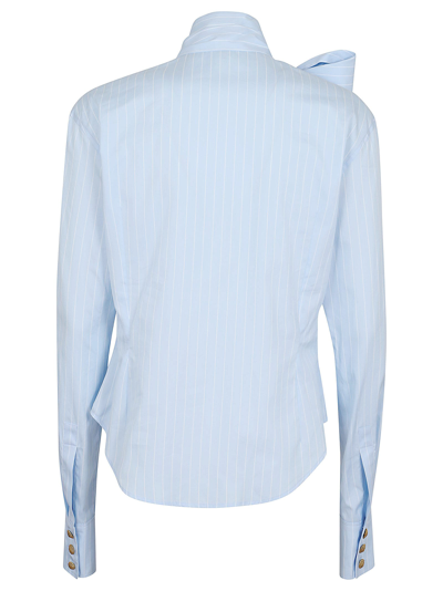 Shop Balmain Pussy Bow Striped Cotton Popeline Shirt In Slj Bleu Pale Blanc