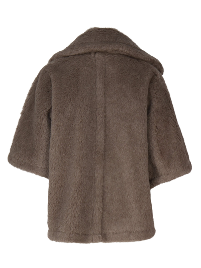 Shop Max Mara Short Cape In Teddy Fabric In Dark Beige