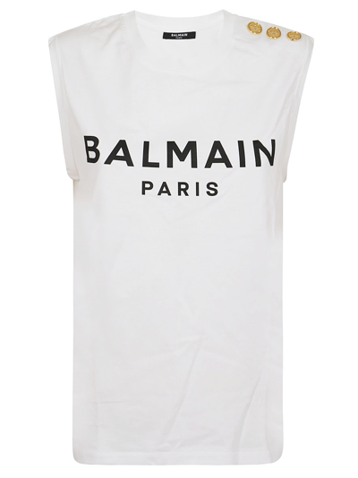Shop Balmain 3 Btn Print Tank Top In Gab Blanc Noir