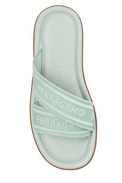 Shop Ferragamo Round-toe Slip-on Slides In Green