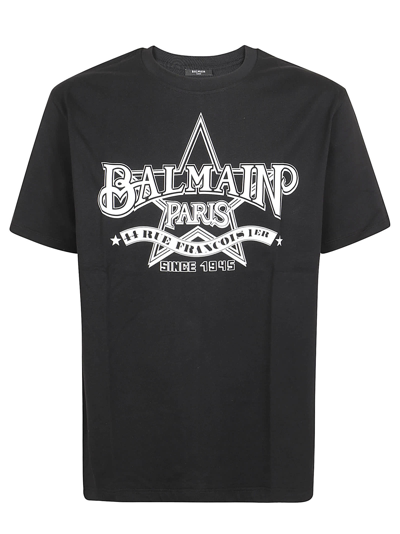 Shop Balmain Star Print T-shirt - Straight Fit In Eab Noir Blanc