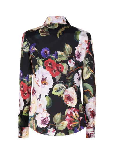 Shop Dolce & Gabbana Roseto Print Stretch Silk Satin Shirt In Multicolor