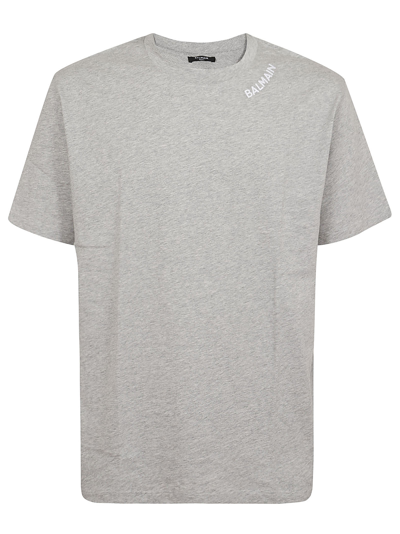 Shop Balmain Stitch Collar T-shirt - Straight Fit In Ydu Gris Chine Blanc
