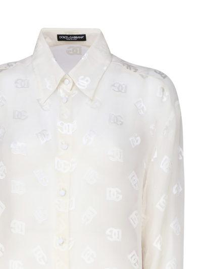 Shop Dolce & Gabbana Devoré Silk Satin Shirt With Dg Logo In White