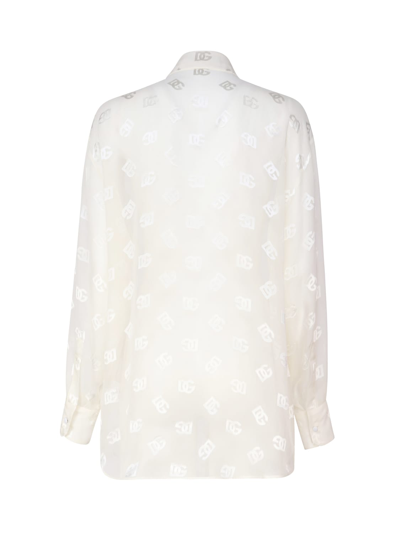 Shop Dolce & Gabbana Devoré Silk Satin Shirt With Dg Logo In White