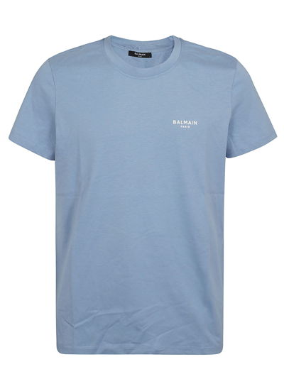 Shop Balmain Flock T-shirt - Classic Fit In Slf Bleu Pale Naturel
