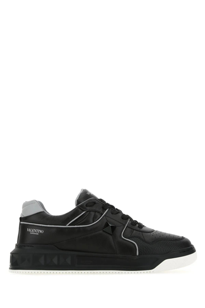 Shop Valentino Black Nappa Leather One Stud Sneakers In Nero/pastel Grey