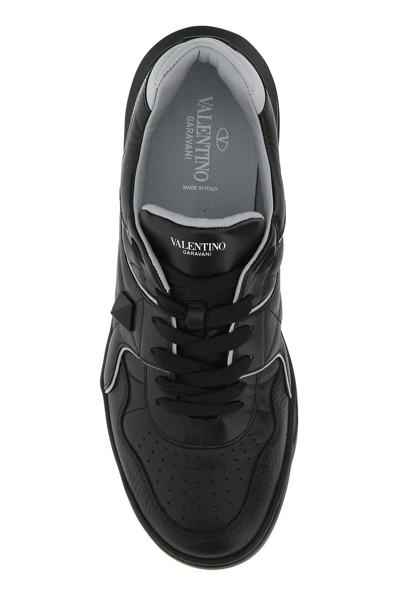 Shop Valentino Black Nappa Leather One Stud Sneakers In Nero/pastel Grey