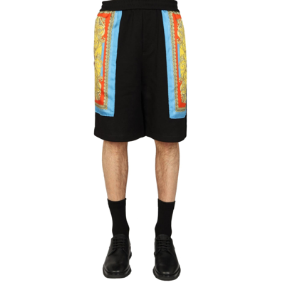 Shop Versace Barocco Goddess Night Print Shorts In Black