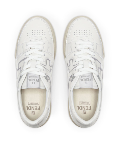 Shop Fendi Low Top Match Mix Vitello+logo In White Light Grey
